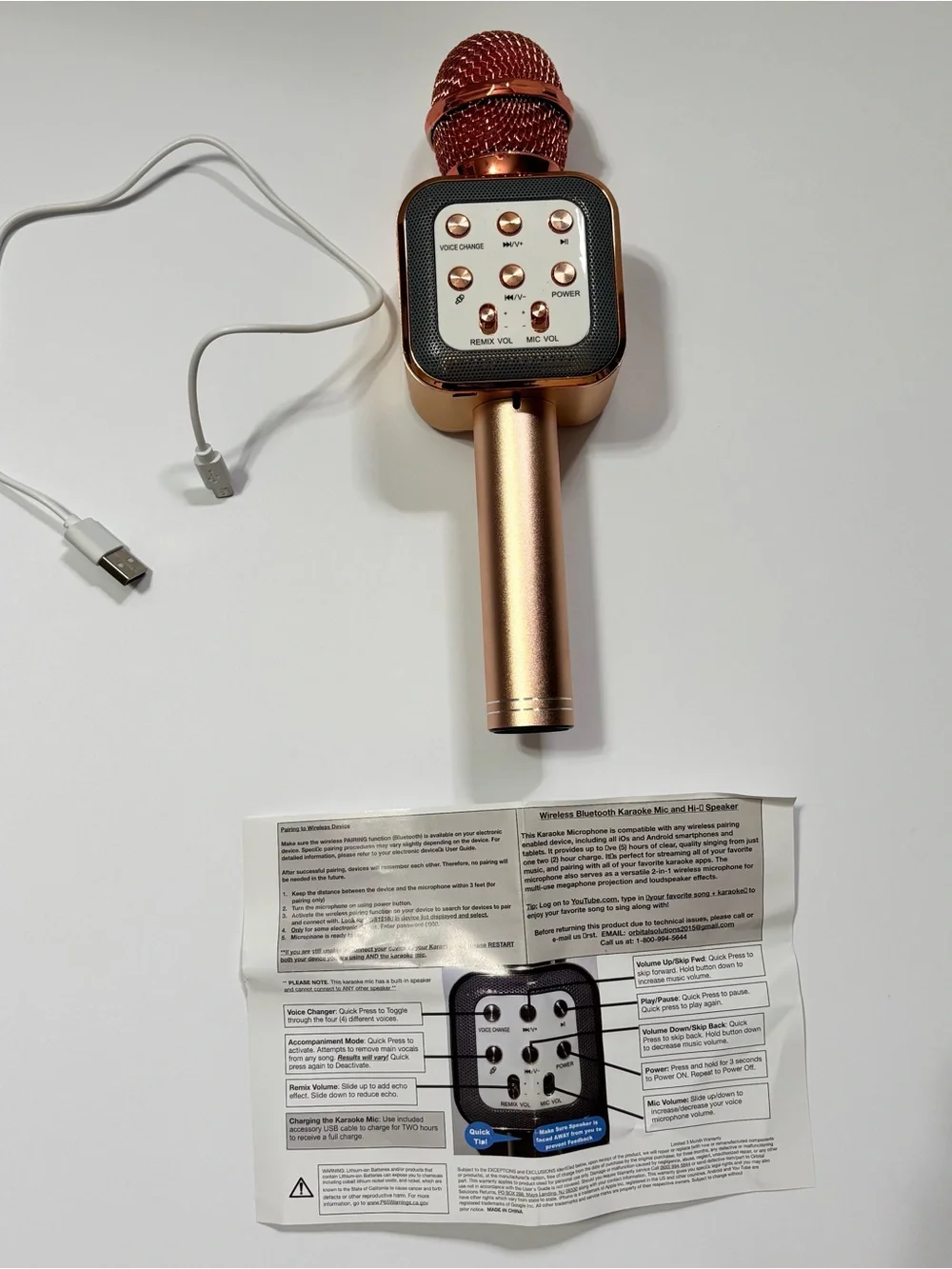 Wireless Bluetooth Karaoke Microphone - Rose Gold Bluetooth Handheld Mic